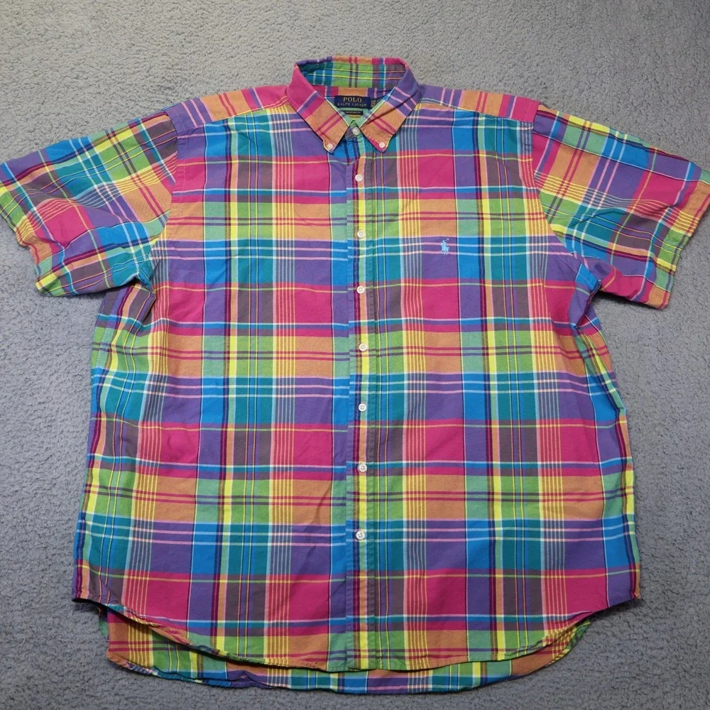 Polo Ralph Lauren Mens 2XB Untucked Fit Madras Plaid Short Sleeve Shirt Multi
